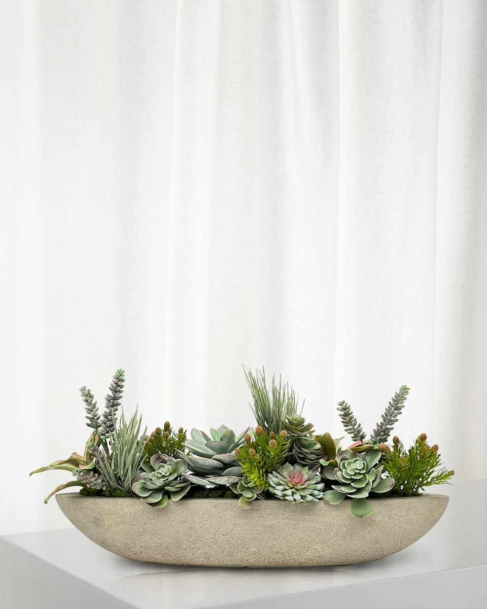 Succulent Faux Floral Arrangement in Boat, 28"